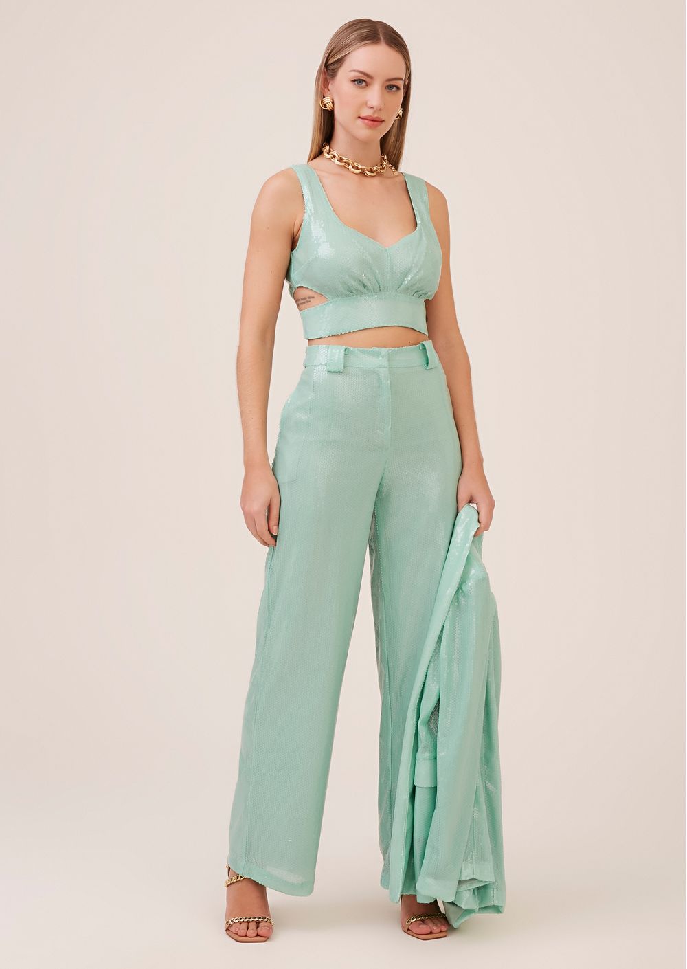 Calça pantalona verde sales agua