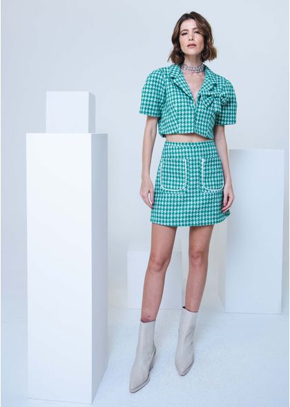 Saia Curta Tweed Kristy Verde