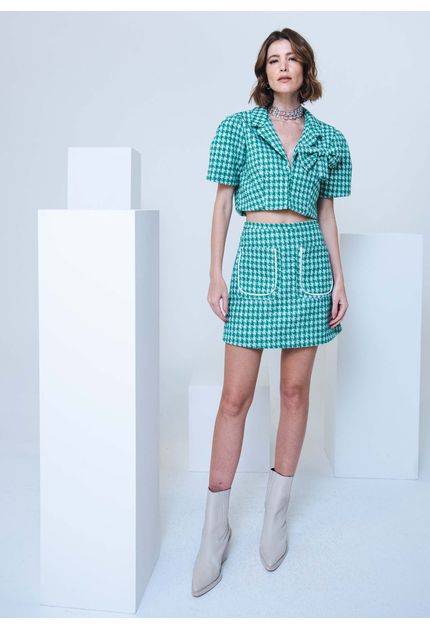 Saia Curta Tweed Kristy Verde