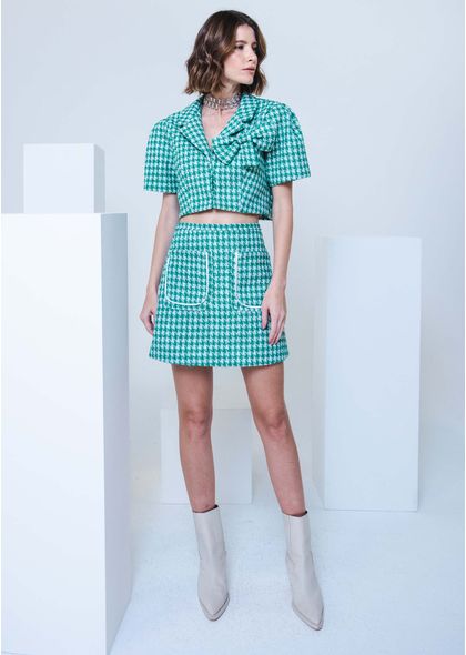 Saia Curta Tweed Kristy Verde