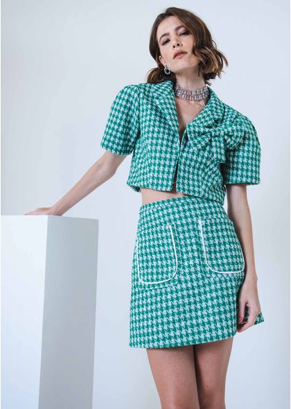 Saia Curta Tweed Kristy Verde