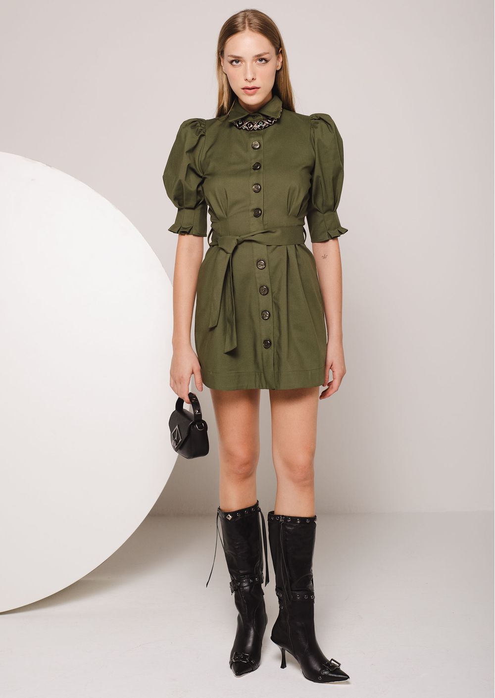 Chemise Verde Militar Vestido Estilo Chemise Vestido Camisa Verde