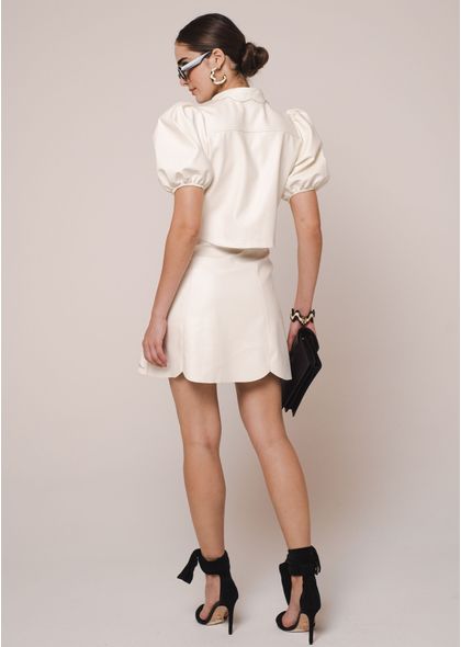 Saia Curta Poliuretano com Bordado Monalisa Off White
