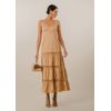 Vestido Midi em Sarja Fiore Decote Coração Lara BEGE