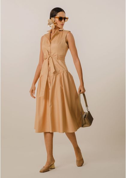 Vestido-Maximidi-em-Sarja-Fiore-Faixa-na-Cintura-Lara-BEGE-003-05047-GG
