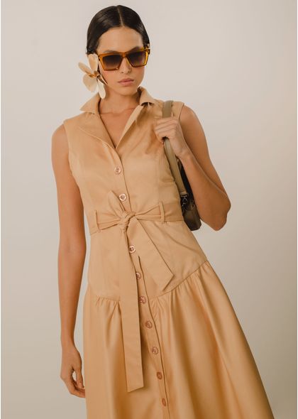 Vestido-Maximidi-em-Sarja-Fiore-Faixa-na-Cintura-Lara-BEGE-003-05047-GG