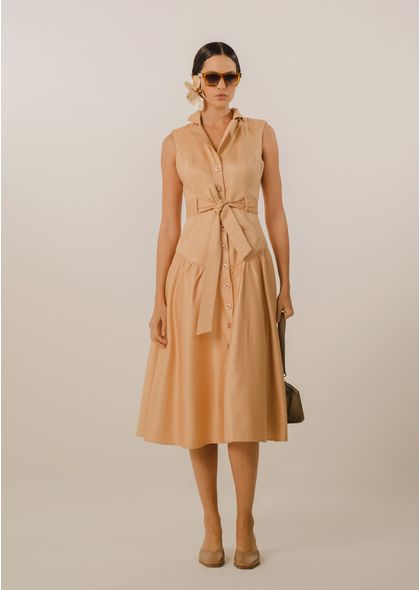 Vestido-Maximidi-em-Sarja-Fiore-Faixa-na-Cintura-Lara-BEGE-003-05047-GG