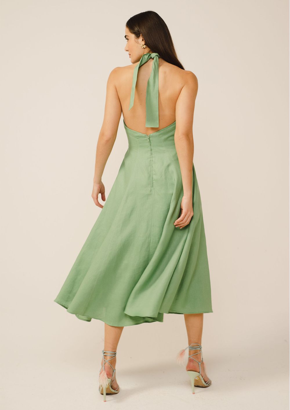 Vestido Midi Verde Frente Unica