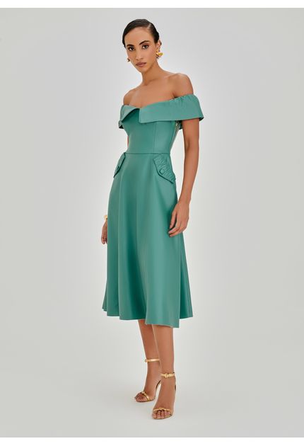 Vestido-Midi-Jade-em-Poliuretano-Ombro-a-Ombro-Plissado-VERDE-004-05177-GG