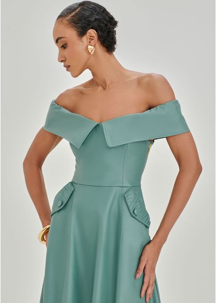 Vestido-Midi-Jade-em-Poliuretano-Ombro-a-Ombro-Plissado-VERDE-004-05177-GG