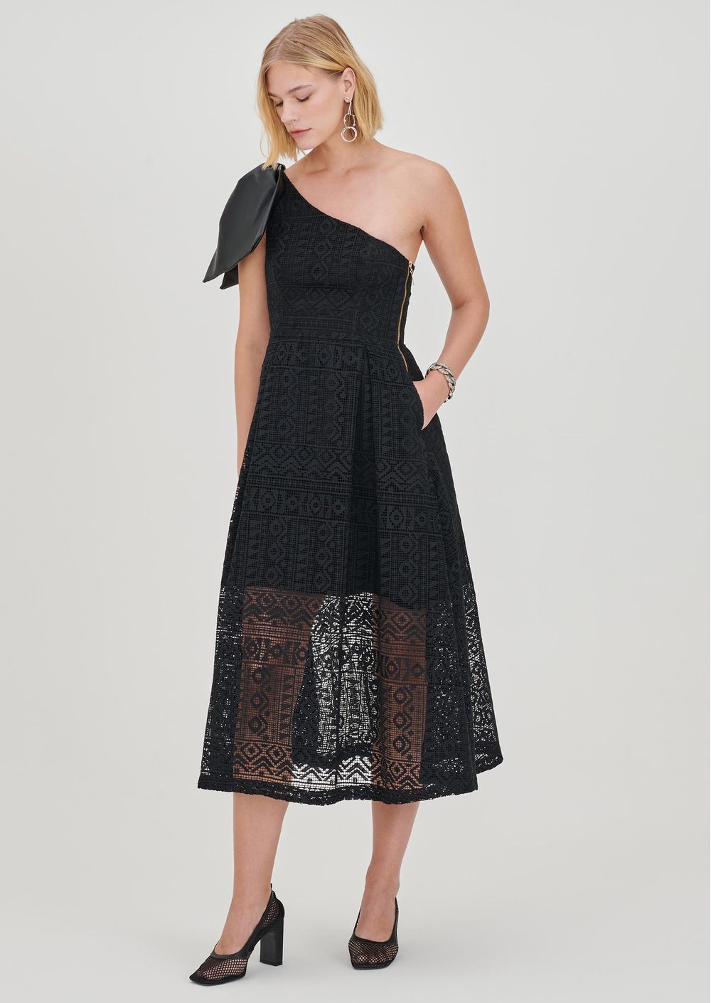 Vestido Renda Longo Vestido Guipir Preto Vestido Midi Em Renda