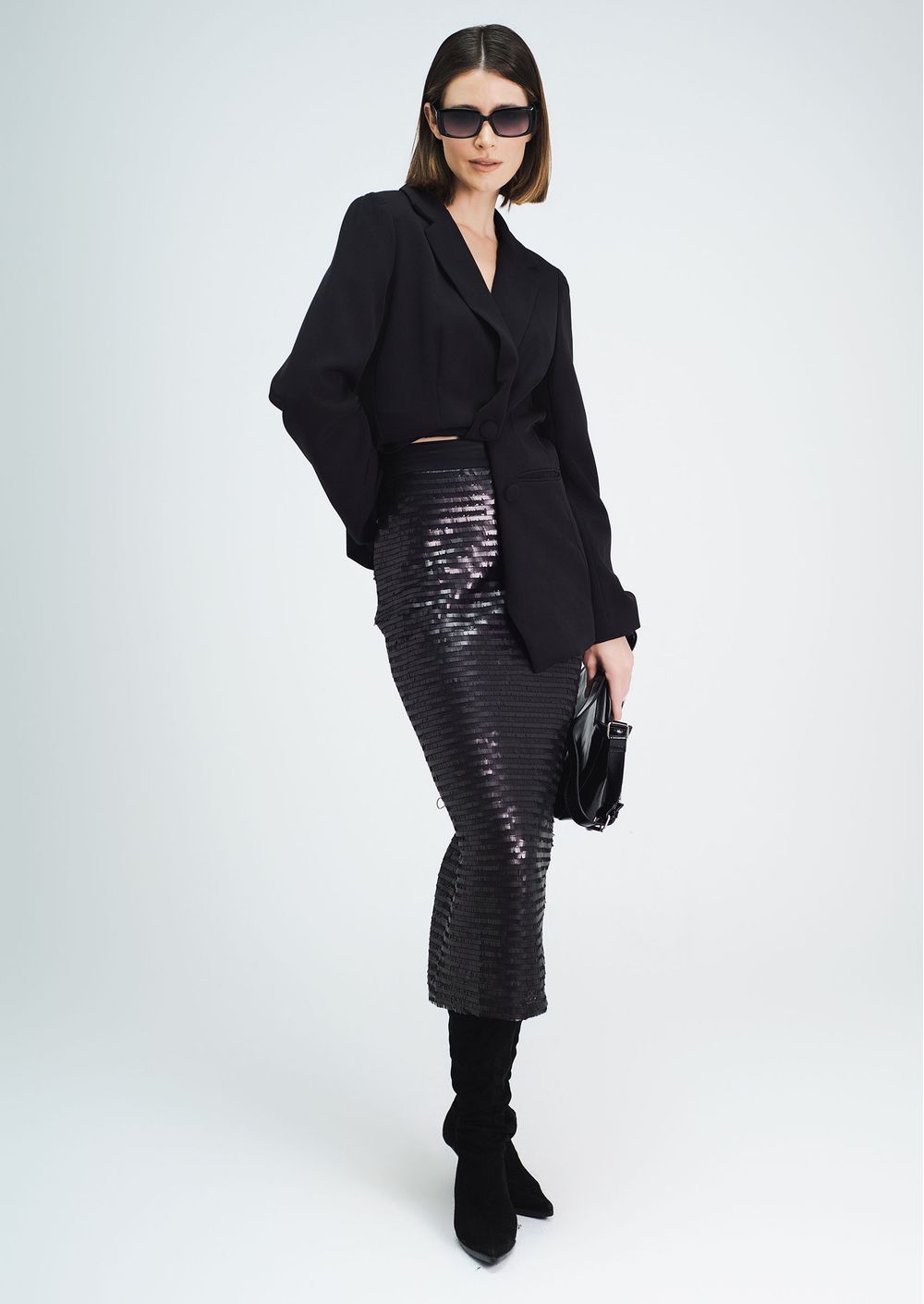 Paetê Saia E Blusa Preta CONJUNTO PAETÊ BODY DEGAGÊ SAIA PRETO