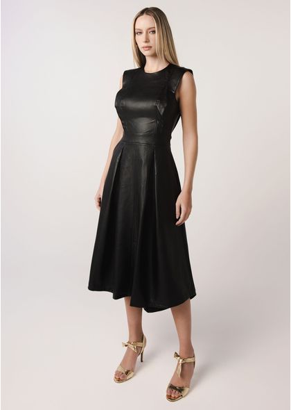 Vestido-Maxi-Midi-em-Poliuretano-com-Pregas-Frontais-Duquesa-PRETO-002-05181-PP