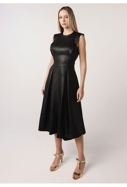 Vestido-Maxi-Midi-em-Poliuretano-com-Pregas-Frontais-Duquesa-PRETO-002-05181-PP