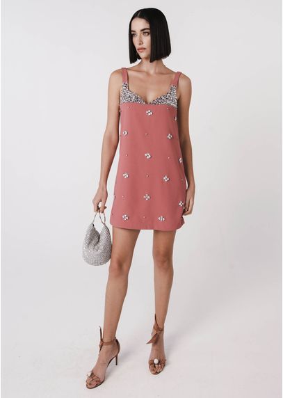 Vestido Curto Alfaiataria Rosa com Bordado