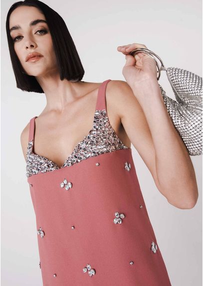 Vestido Curto Alfaiataria Rosa com Bordado