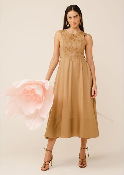Vestido-Midi-em-Linho-Bordado-Richelieu-Isolda-CARAMELO-030-05075-P
