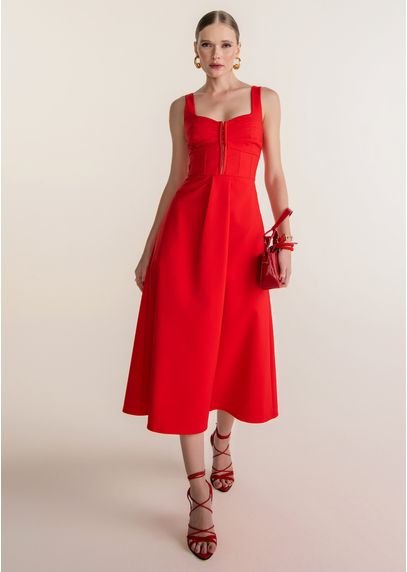 Vestido-Midi-Corset-em-Sarja-Ciampone-Vermelho