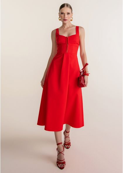 Vestido-Midi-Corset-em-Sarja-Ciampone-Vermelho