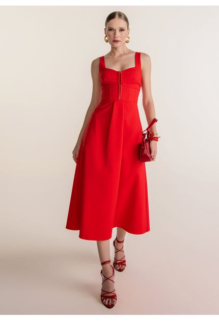 Vestido-Midi-Corset-em-Sarja-Ciampone-Vermelho