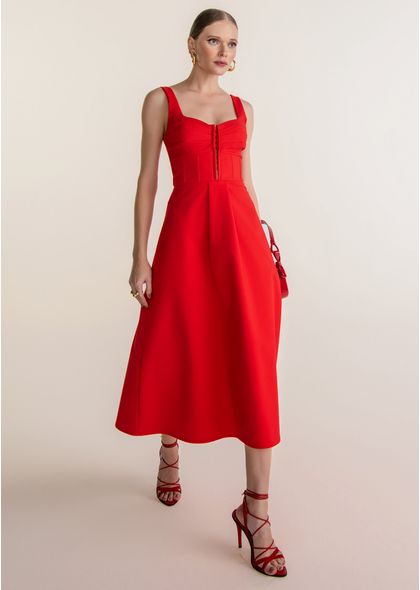 Vestido-Midi-Corset-em-Sarja-Ciampone-Vermelho