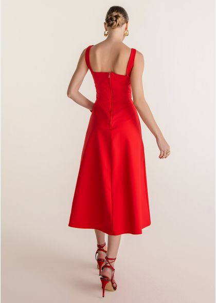 Vestido-Midi-Corset-em-Sarja-Ciampone-Vermelho