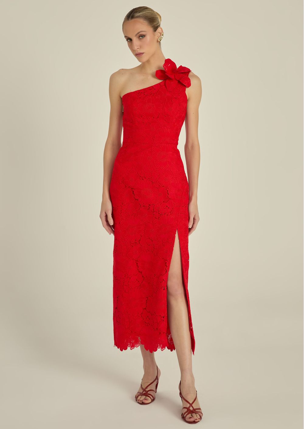 Vestido Vermelho Vestido Midi De Um Ombro So Vestido Ombro Só