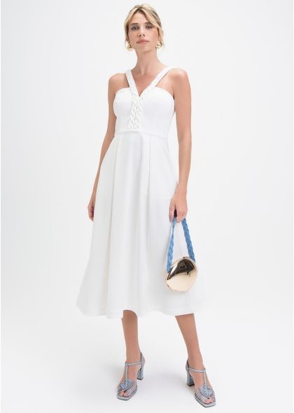 Vestido-Midi-em-Sarja-Estruturada-com-Detalhe-Trancado-Laura-OFF-WHITE