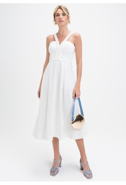 Vestido-Midi-em-Sarja-Estruturada-com-Detalhe-Trancado-Laura-OFF-WHITE
