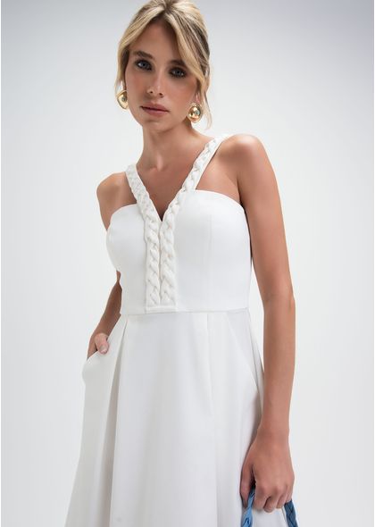 Vestido-Midi-em-Sarja-Estruturada-com-Detalhe-Trancado-Laura-OFF-WHITE