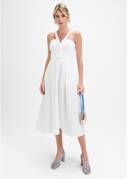 Vestido-Midi-em-Sarja-Estruturada-com-Detalhe-Trancado-Laura-OFF-WHITE