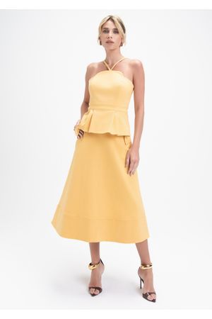 Saia-Midi-em-Sarja-Estruturada-com-Detalhe-de-Laco-Paulina-AMARELO-014-05422-PP