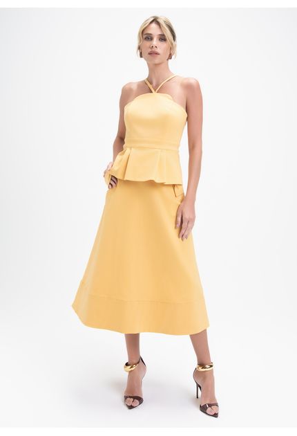 Saia-Midi-em-Sarja-Estruturada-com-Detalhe-de-Laco-Paulina-AMARELO-014-05422-PP
