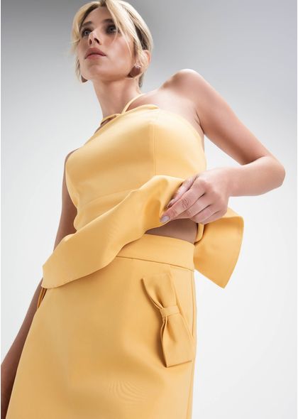 Saia-Midi-em-Sarja-Estruturada-com-Detalhe-de-Laco-Paulina-AMARELO-014-05422-PP