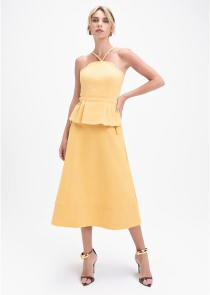 Saia-Midi-em-Sarja-Estruturada-com-Detalhe-de-Laco-Paulina-AMARELO-014-05422-PP