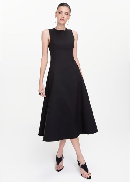 Vestido-Midi-em-Sarja-Estruturada-Trancado-nas-Costas-Guisela-PRETO-002-05412-PP