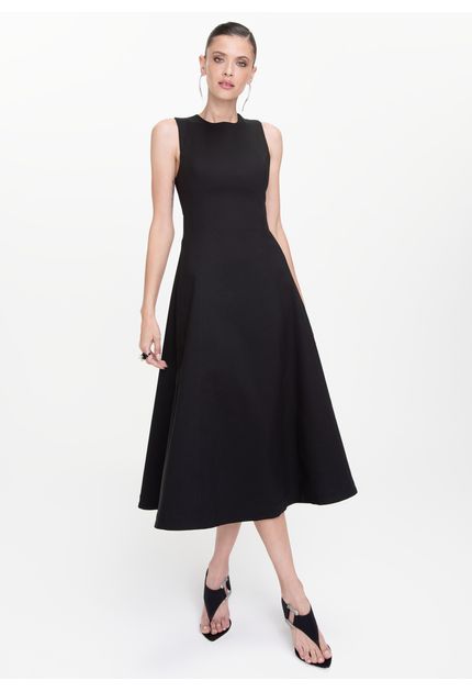 Vestido-Midi-em-Sarja-Estruturada-Trancado-nas-Costas-Guisela-PRETO-002-05412-PP