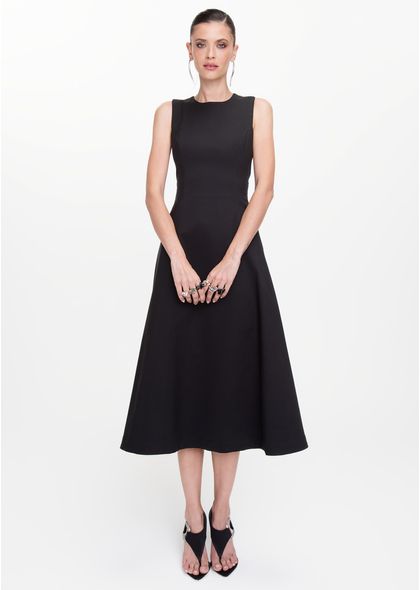 Vestido-Midi-em-Sarja-Estruturada-Trancado-nas-Costas-Guisela-PRETO-002-05412-PP