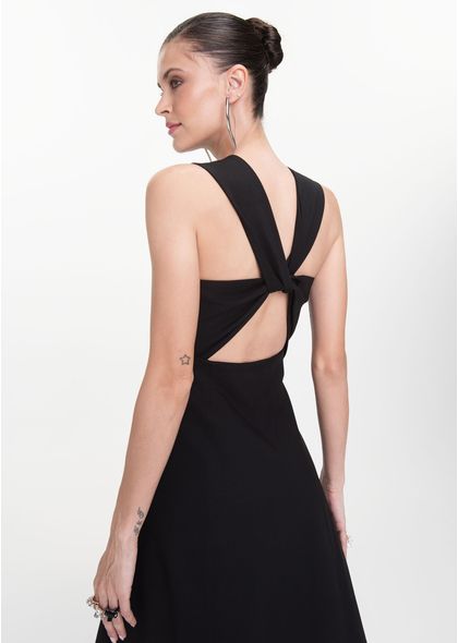 Vestido-Midi-em-Sarja-Estruturada-Trancado-nas-Costas-Guisela-PRETO-002-05412-PP
