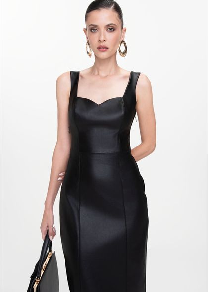 Vestido-Midi-em-Poliuretano-Reto-com-Lacos-Veridiana-PRETO-002-05445-PP