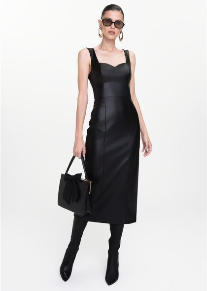Vestido-Midi-em-Poliuretano-Reto-com-Lacos-Veridiana-PRETO-002-05445-PP