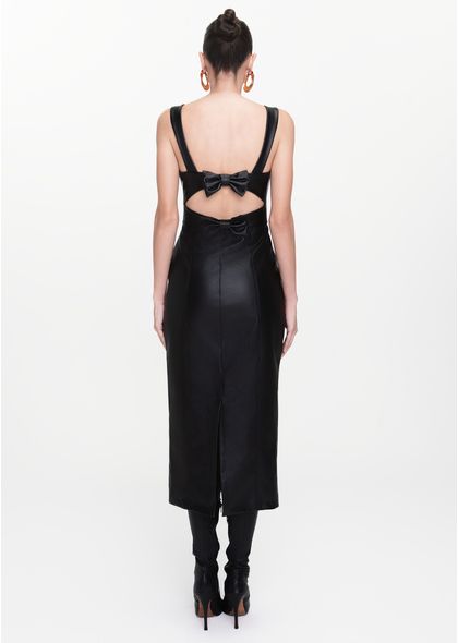 Vestido-Midi-em-Poliuretano-Reto-com-Lacos-Veridiana-PRETO-002-05445-PP