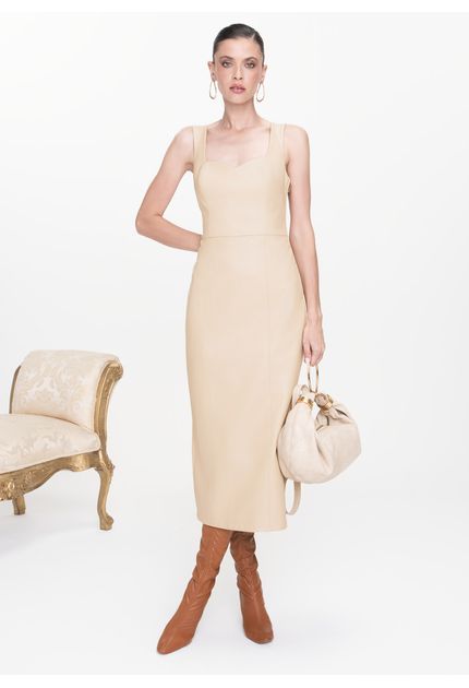 Vestido-Midi-em-Poliuretano-Reto-com-Lacos-Veridiana-BEGE-003-05445-PP