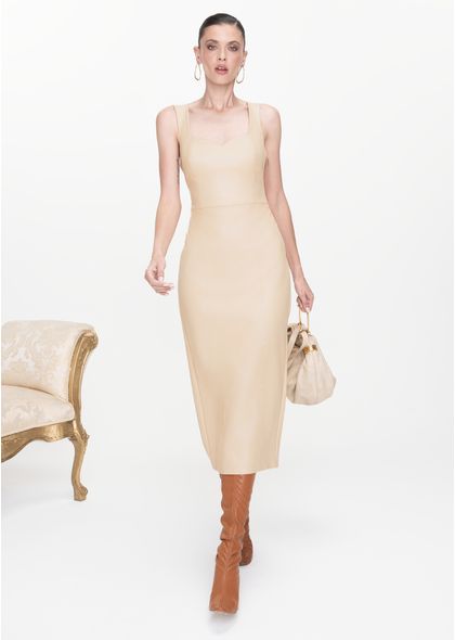 Vestido-Midi-em-Poliuretano-Reto-com-Lacos-Veridiana-BEGE-003-05445-PP