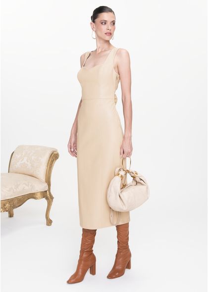 Vestido-Midi-em-Poliuretano-Reto-com-Lacos-Veridiana-BEGE-003-05445-PP