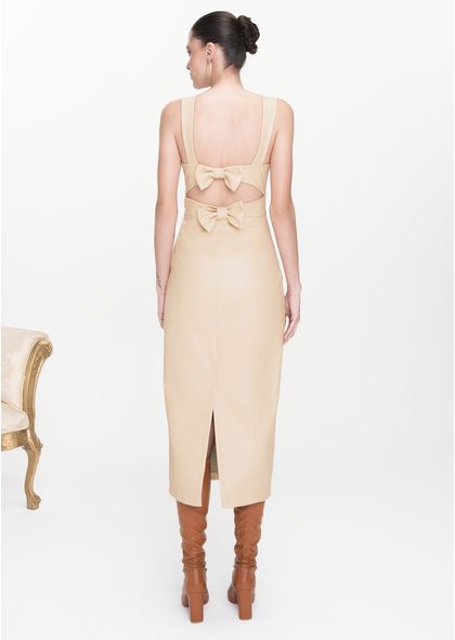 Vestido-Midi-em-Poliuretano-Reto-com-Lacos-Veridiana-BEGE-003-05445-PP