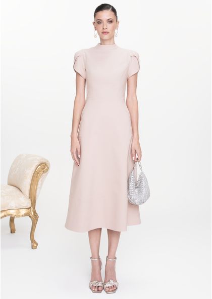 Vestido-Midi-em-Sarja-Estruturada-com-Mangas-Tulipa-Mizaela-NUDE-016-05443-PP