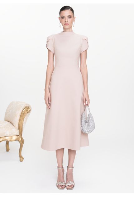 Vestido-Midi-em-Sarja-Estruturada-com-Mangas-Tulipa-Mizaela-NUDE-016-05443-PP