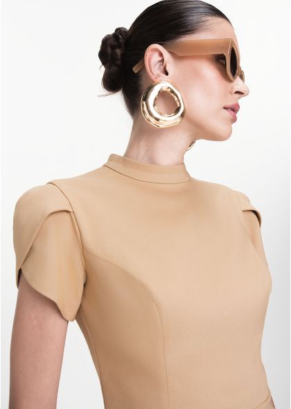 Vestido-Midi-em-Sarja-Estruturada-com-Mangas-Tulipa-Mizaela-CARAMELO-030-05443-PP