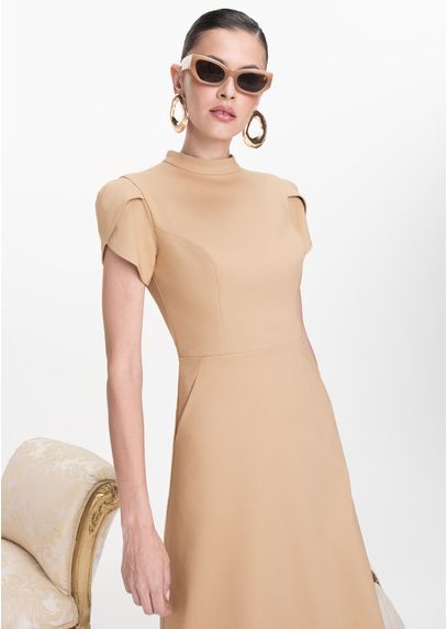 Vestido-Midi-em-Sarja-Estruturada-com-Mangas-Tulipa-Mizaela-CARAMELO-030-05443-GG